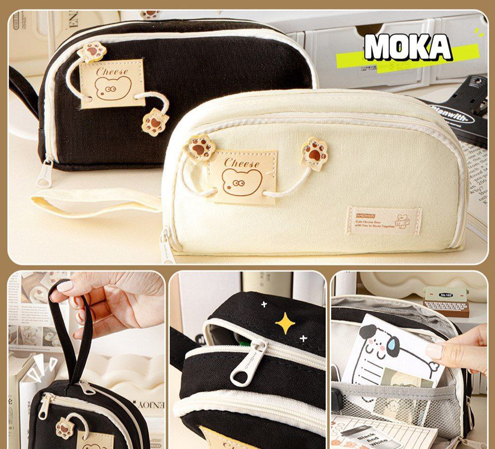 جامدادی کتان مشکی دوزیپ برند موکا